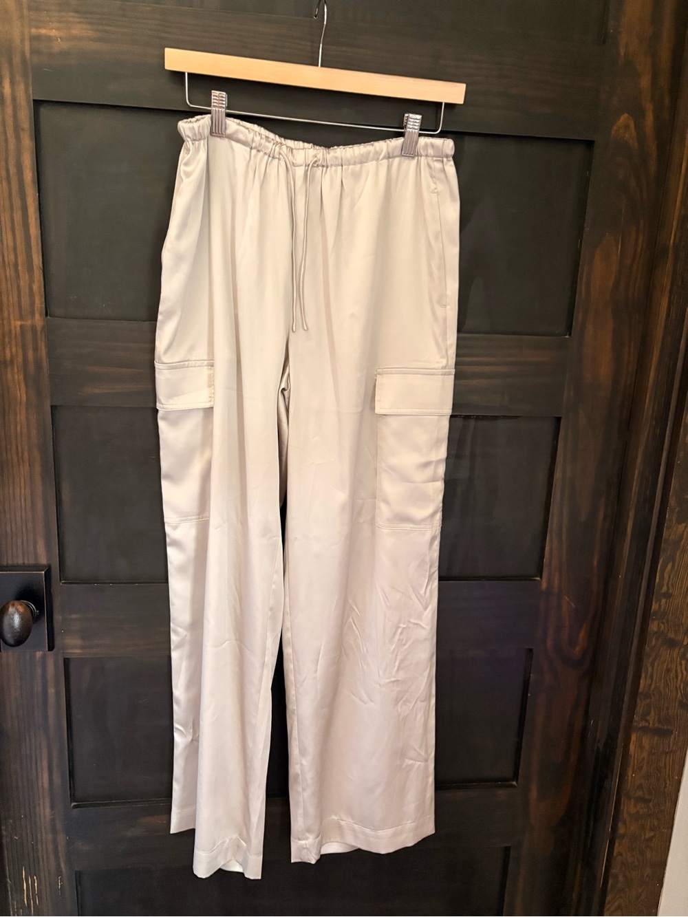 Haven Well Within Washable Silk Cargo Drawstring Pants - S - Champagne
